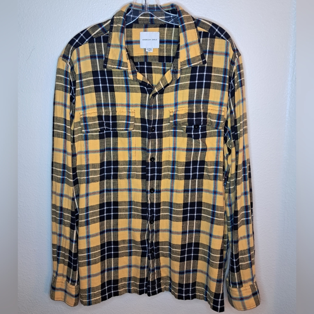 American Eagle Outfitters Yellow and Black Casual Button Down Shirt